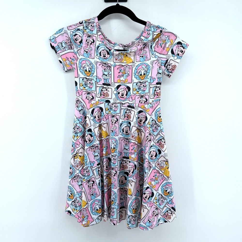 Boutique Disney Dress Christmas Holiday Character Print 7T Pink Girls Skater